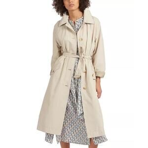 Barbour Jacket Sz 10 Millford Trench Coat Tan Khaki Tie Mid Length Classic Plaid